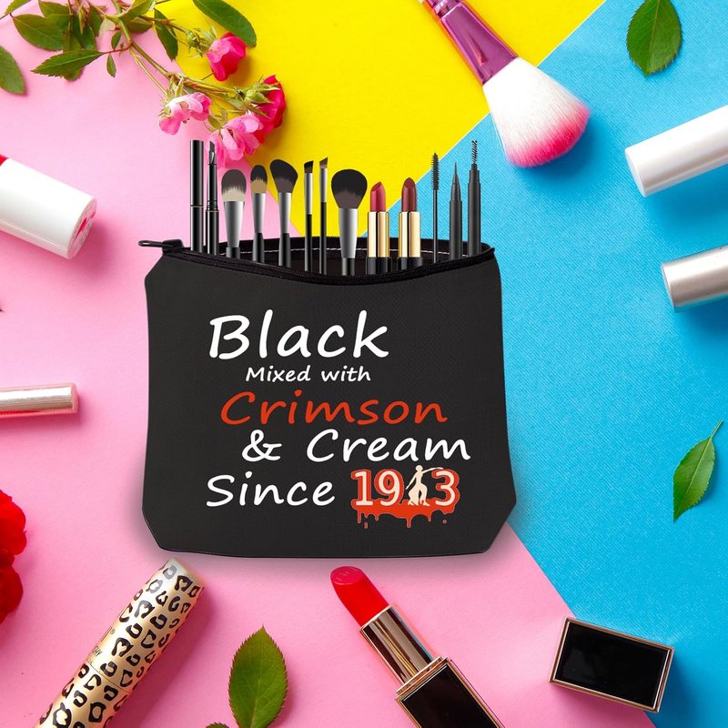 Crimson & Cream Sorority Makeup Bag - Stylish Black Cosmetic Bag for Sorority Gifts | Perfect Size for Essentials
