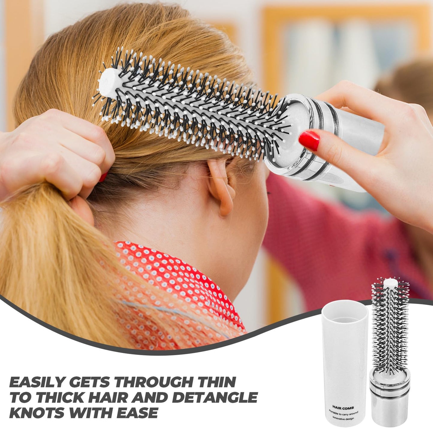 UKCOCO Retractable Roll Hair Brush for Travel : Round Curly Hair Comb for Styling Curling Straightening, Portable and Lightweight, 6.09X1.61X1.57in (White)