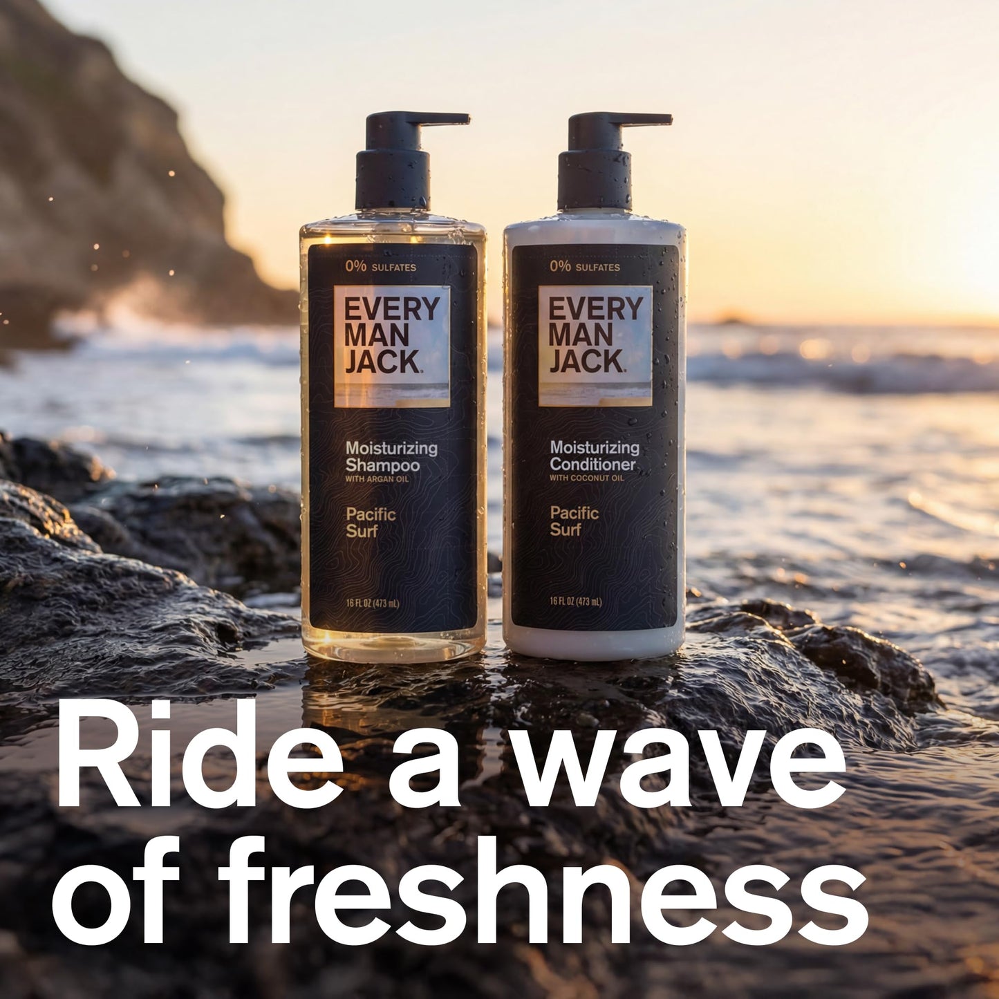 Every Man Jack Men's Shampoo and Conditioner Set - Pacific Surf - Made w/Plant Powered Refreshing Ingredients like Argan and Aloe - 16 fl oz (2 Pack)