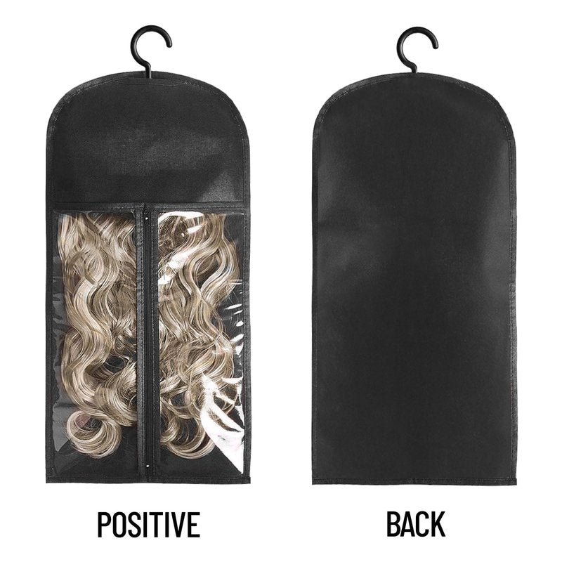 3PCS Hair Extension Holder Wig Storage Bags with Hanger Wig Holder for Multiple Wigs Hanger Dust-proof Storage Organizer with Hook Hair Extensions, wigs & accessories (Black)