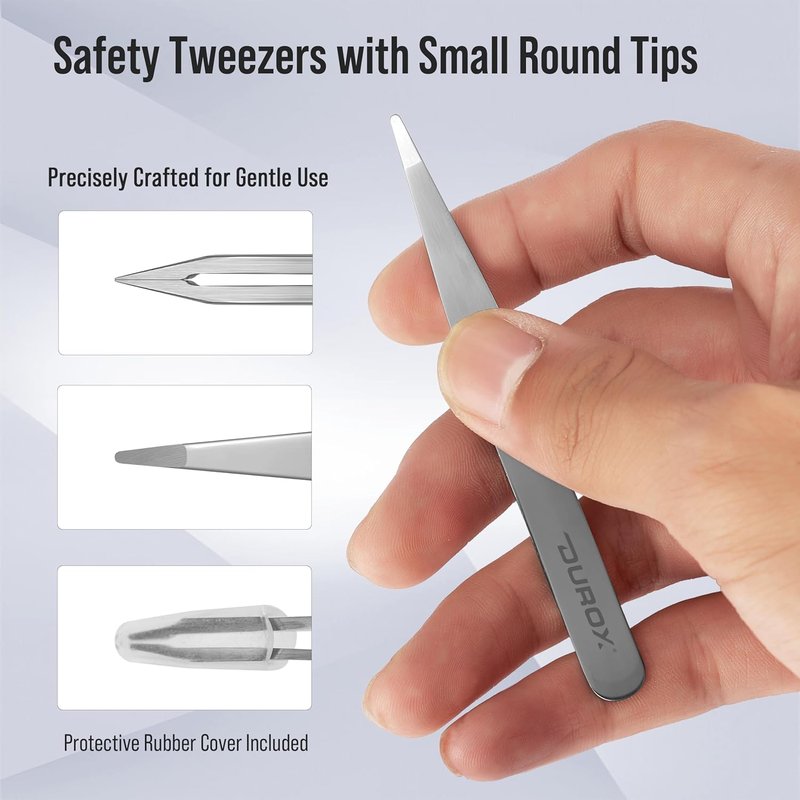 Round Tip Tweezers for Women - Precision Stainless Steel Eyebrow & Chin Hair Removal | Blunt Tip Design