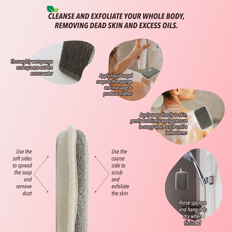Earth & I Charcoal Loofah Sponge 4 Count, Loofa, Loofah Exfoliating Body Scrubber, Shower Loofah, Luffa, Loofah for Men and Women, Body Scrubbers for Use in Shower