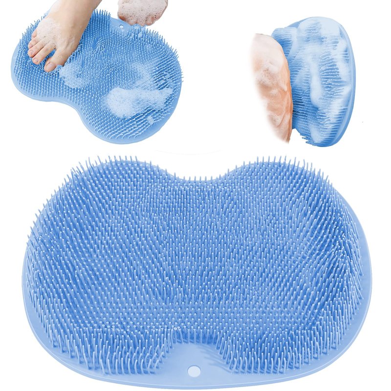 Shower Foot Scrubber, Wall Mounted Bath Massage Pad, Back Scrubber Back with Non Slip Suction Cups to Improve Circulation, Soothe Achy Feet (Grey+Blue)