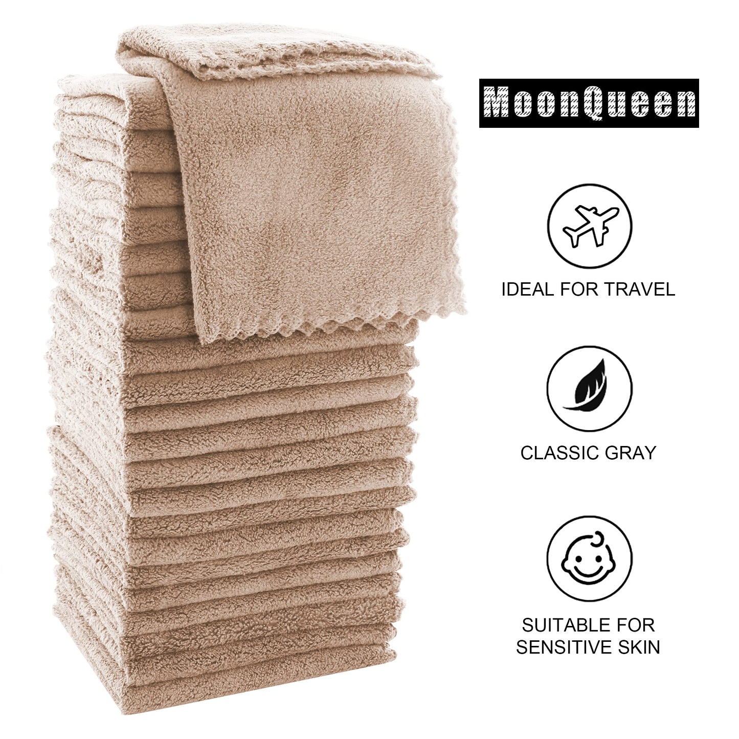 MOONQUEEN Ultra Soft Premium Washcloths Set - 12 x 12 inches - 72 Pack - Quick Drying - Highly Absorbent Coral Velvet Bathroom Wash Clothes (Brown)