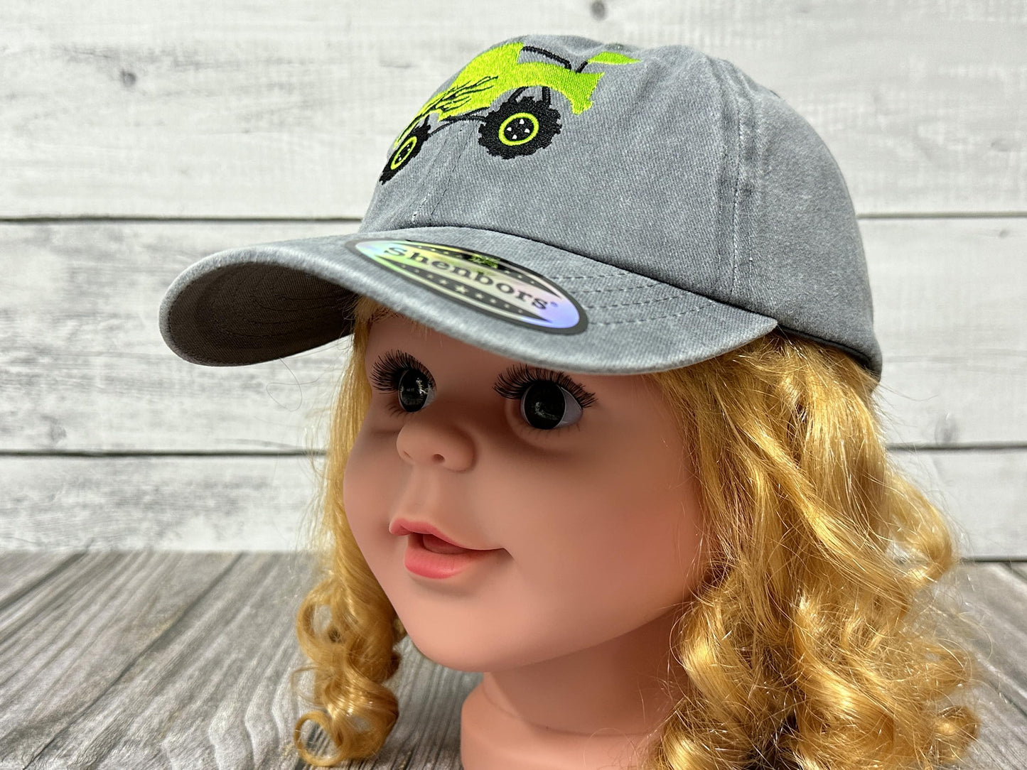 Shenbors Embroidered Monster Truck Hats for Boys Girl, Children's Washed Gray Adjustable Baseball Cap Dad Hat for Kids Child