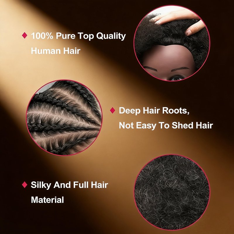 Czrleaty African Braiding Mannequin Head with 100% Human Hair, 8" Cosmetology Afro Mannequin Head for Kids Practice Braiding - Training Manikin Doll Head for Hair Styling