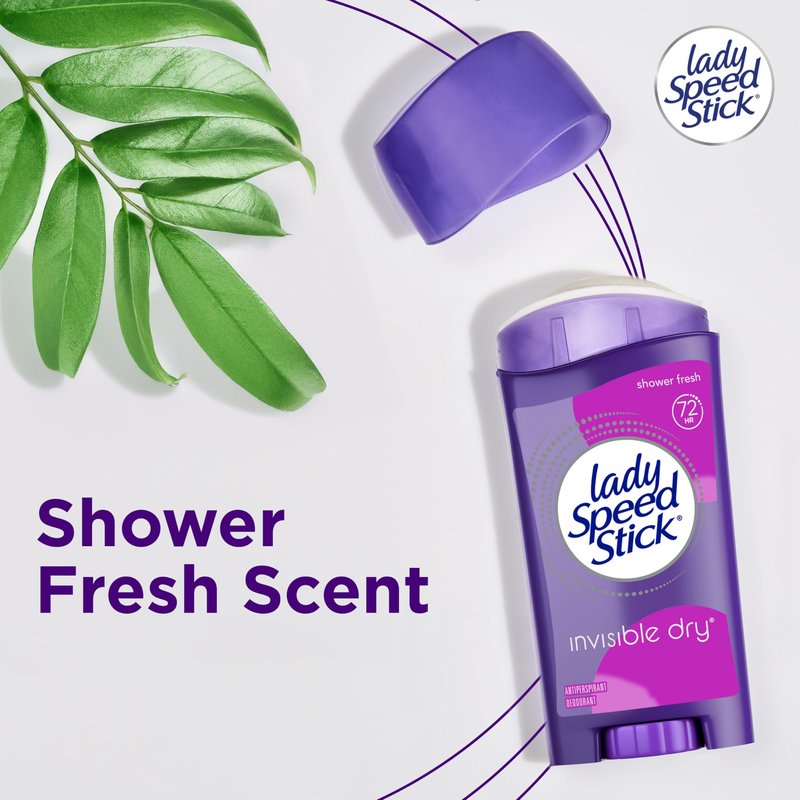 Lady Speed Stick Antiperspirant Deodorant for Women, 72 HR Sweat & Odor Protection, Invisible Dry, Shower Fresh Scent, 2.3 oz Stick (4 Pack)
