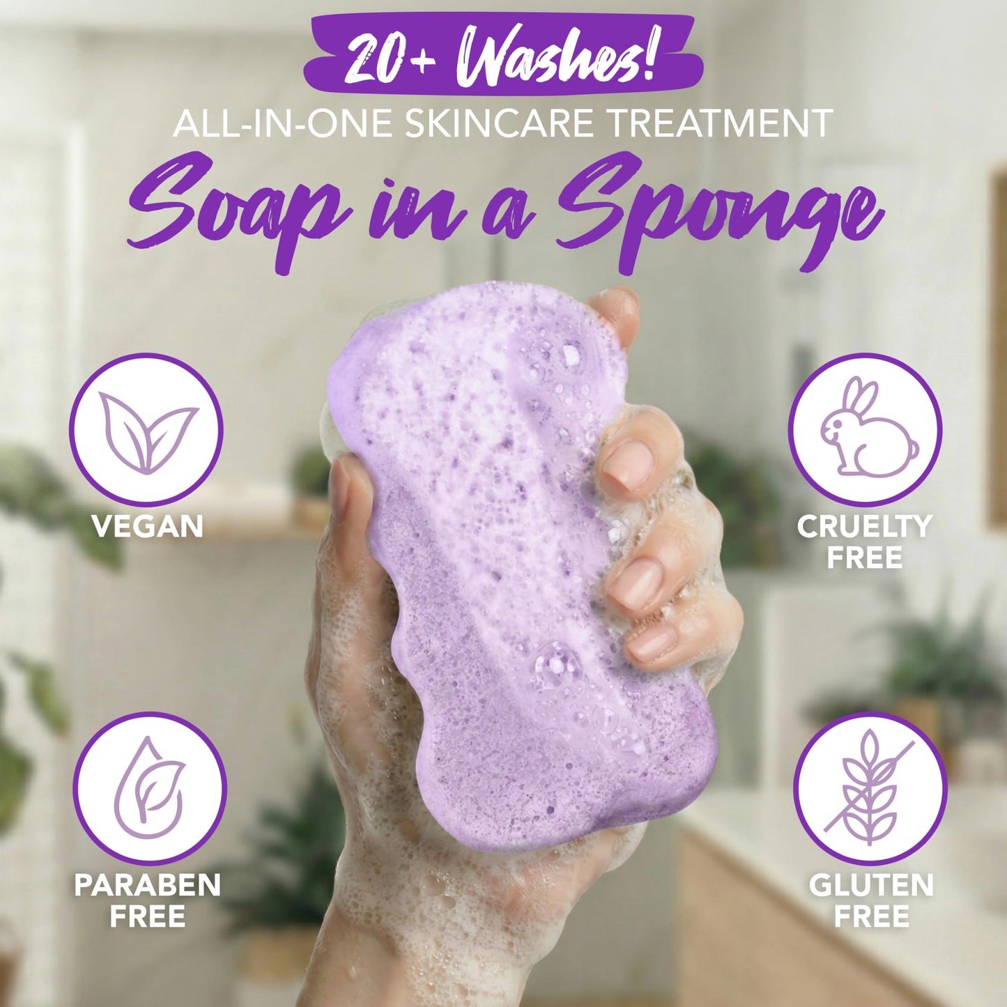 Spongeables Body Wash in a 20+ Wash Sponge, Acai Berry, 3 Count