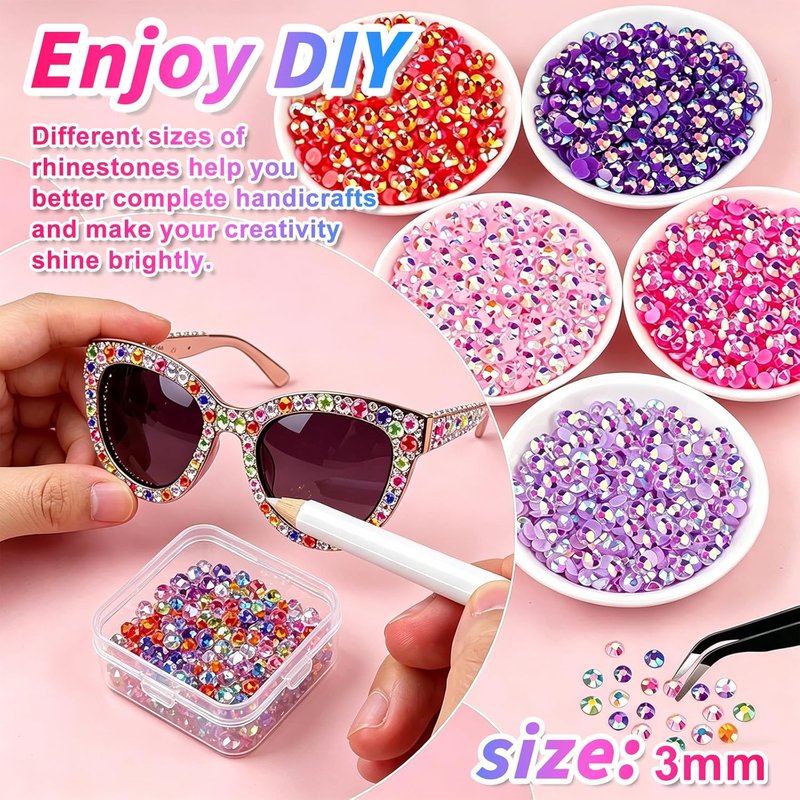 Bedazzler Kit - 46000 Pcs 3mm Flatback Rhinestones with Jewelry Glue, Tweezers & Pickup Pen for Nail Art | DIY Crafts & Fashion