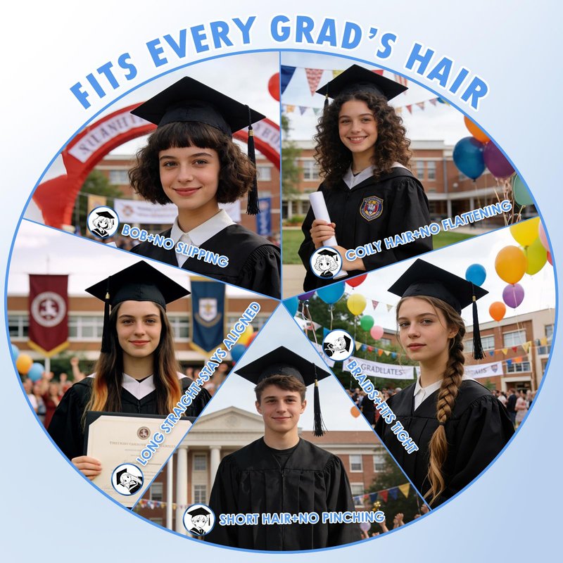 PUNCHMAN 2 Pack Graduation Cap Headband - Lightweight All-Day Comfort Grad Cap Headband Insert - Secure Grad Hat Holder for Curly/Thick Hair - Anti-Slip Removable Graduation Hair Accessories,Black