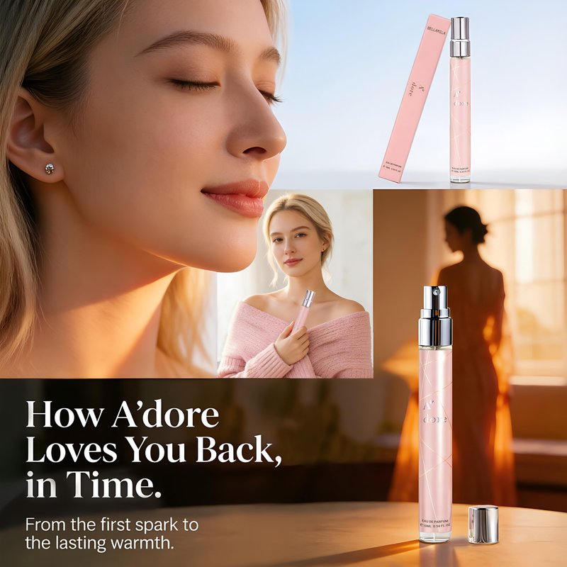 Bellamila A'dore Orange Blossom & Ambery Vanilla Eau De Parfum for Women, Sweet Gourmand Scent with Juicy Mandarin, Creamy Amber & Velvet Musk, Long-Lasting Warm Fragrance 0.34 oz Travel Perfume
