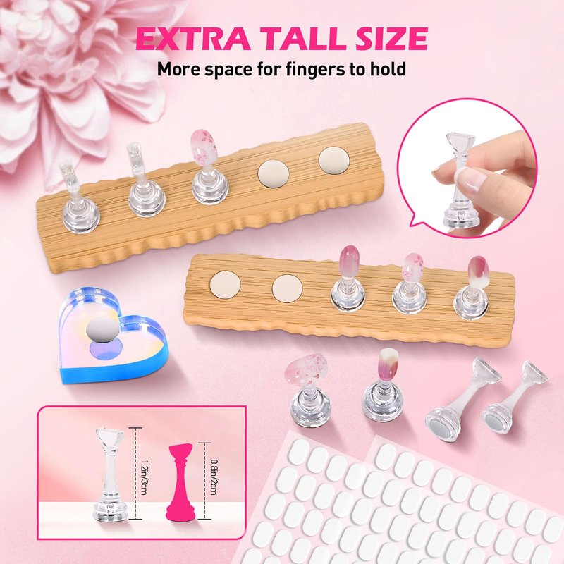 BAGTeck Nail Stand for Press Ons, Nail Holder for Painting Nails, 2 Set Press on Nail Holder, 1 Heart Shaped Acrylic Magnetic Fake Nail Stands for Nail Art Display Home Salon DIY Supplies