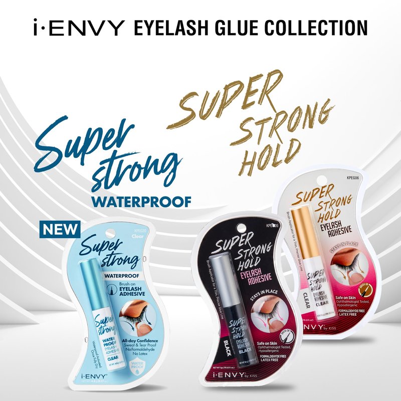 i-ENVY Super Strong Waterproof Clear Eyelash Adhesive, Brush-On Lash Glue for False Eyelashes, Long-Lasting Sweat & Tear Proof Hold, Dries Clear, 1 Pack