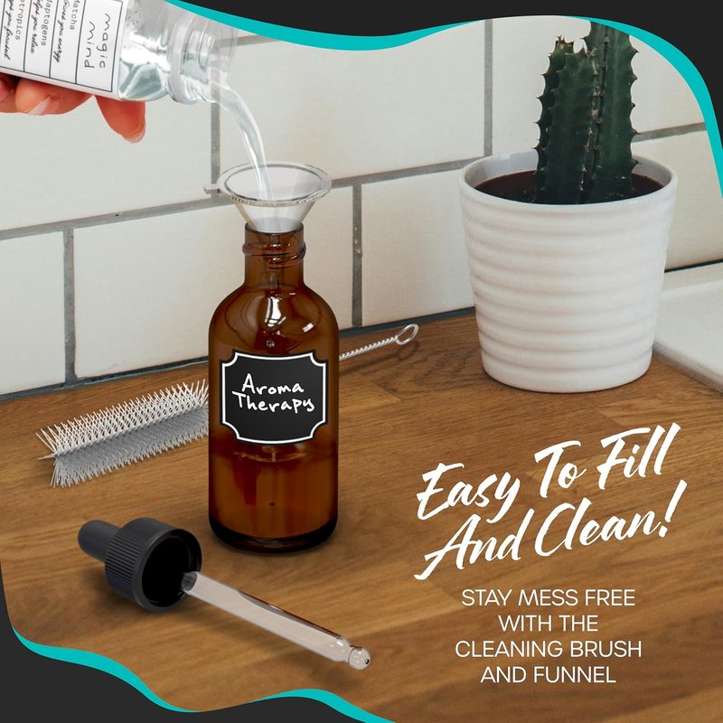 Amber Glass Dropper Bottles - 4 Oz Tincture Set with Droppers, Funnel, Brush & Labels | 48 Pack