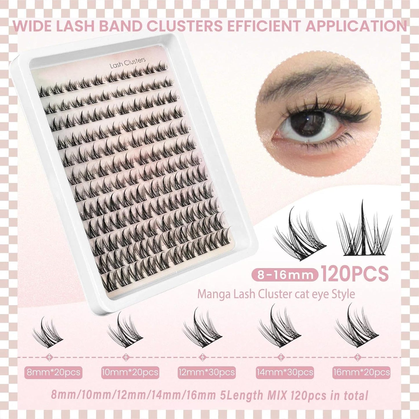 YASNAI Manga Lash Clusters - Spiky Eyelash Extensions | 120 Pcs C Curvature, 8-16MM, Natural Look