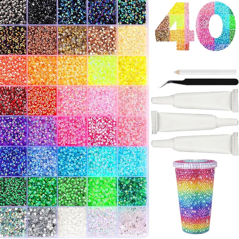 32000 PCS Rhinestones by Skiennix - Multicolor 3mm Flatback Gems for Nail Art & Craft Projects