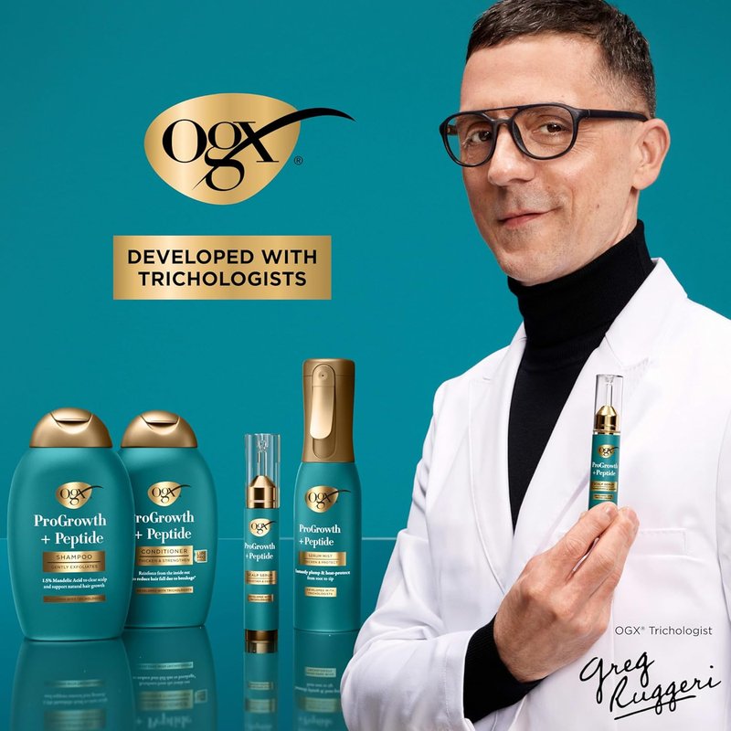 OGX ProGrowth + Peptide Clarifying Shampoo - Gentle Exfoliating Scalp Cleanser for Natural Hair Growth | 13 fl. oz