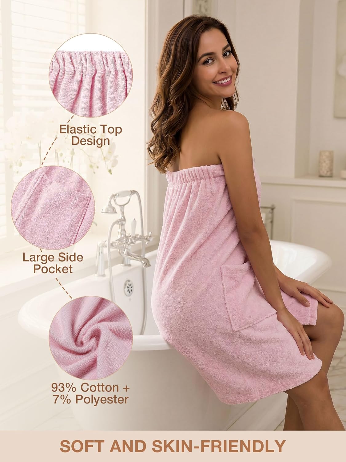Women’s Bath Towel Wrap Robe - Soft Cotton Terry Spa Cloth | Adjustable Closure for Shower, Travel, Pool, Gym