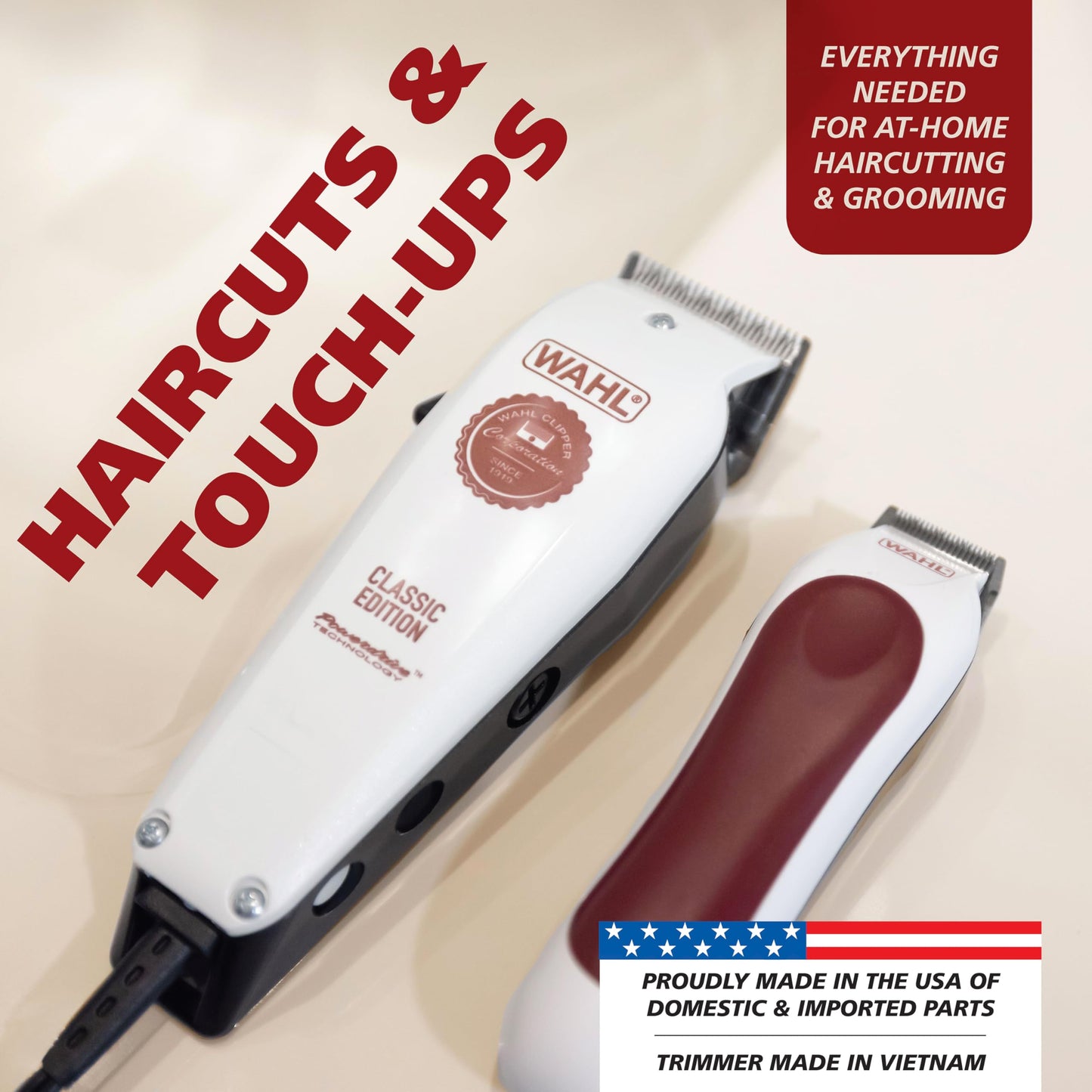 Wahl USA Classic Edition Corded Hair Clippers & Cordless Hair Trimmer for Men, Women & Children – POWERDRIVE Motor for Smooth, Consistent Haircutting & Touch-Up Trimmer – Model 3029167