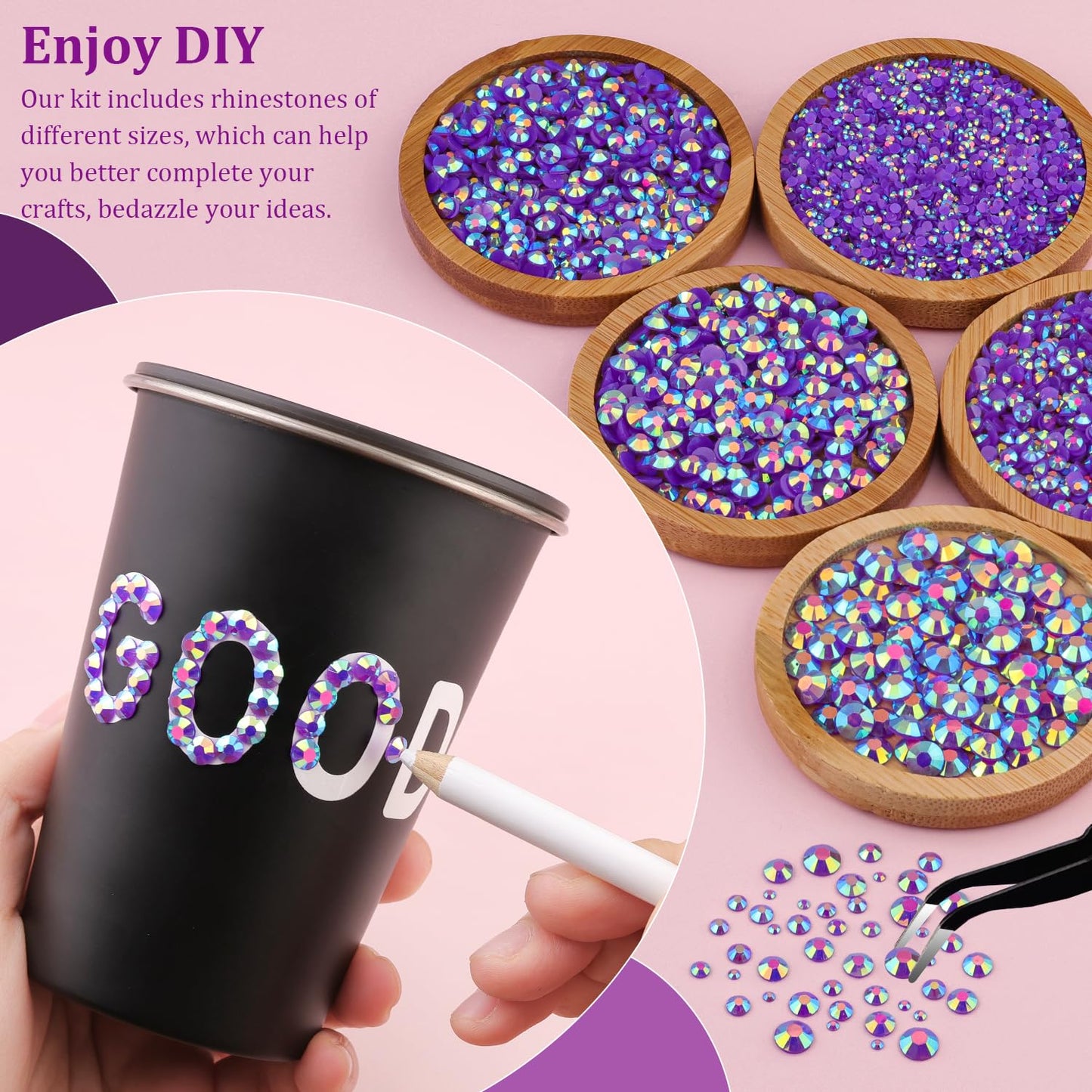 Skiennix Resin Jelly Rhinestones - Dark Purple AB Flatback Crystals with 3Pcs B7000 Glue for DIY Crafts