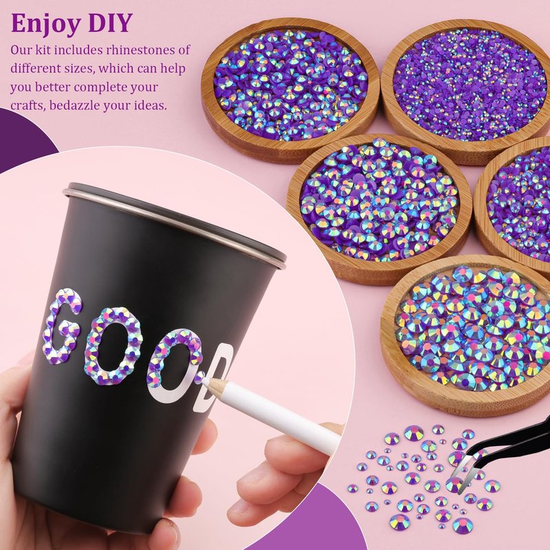 Resin Jelly Rhinestones for Crafting with B7000 Jewelry Glue, 1 Box Dark Purple AB Flatback Crystal with 3Pcs 10ml Glue, Bedazzling Non Hotfix Gems for DIY Tumblers Clothing Shoes Manicure