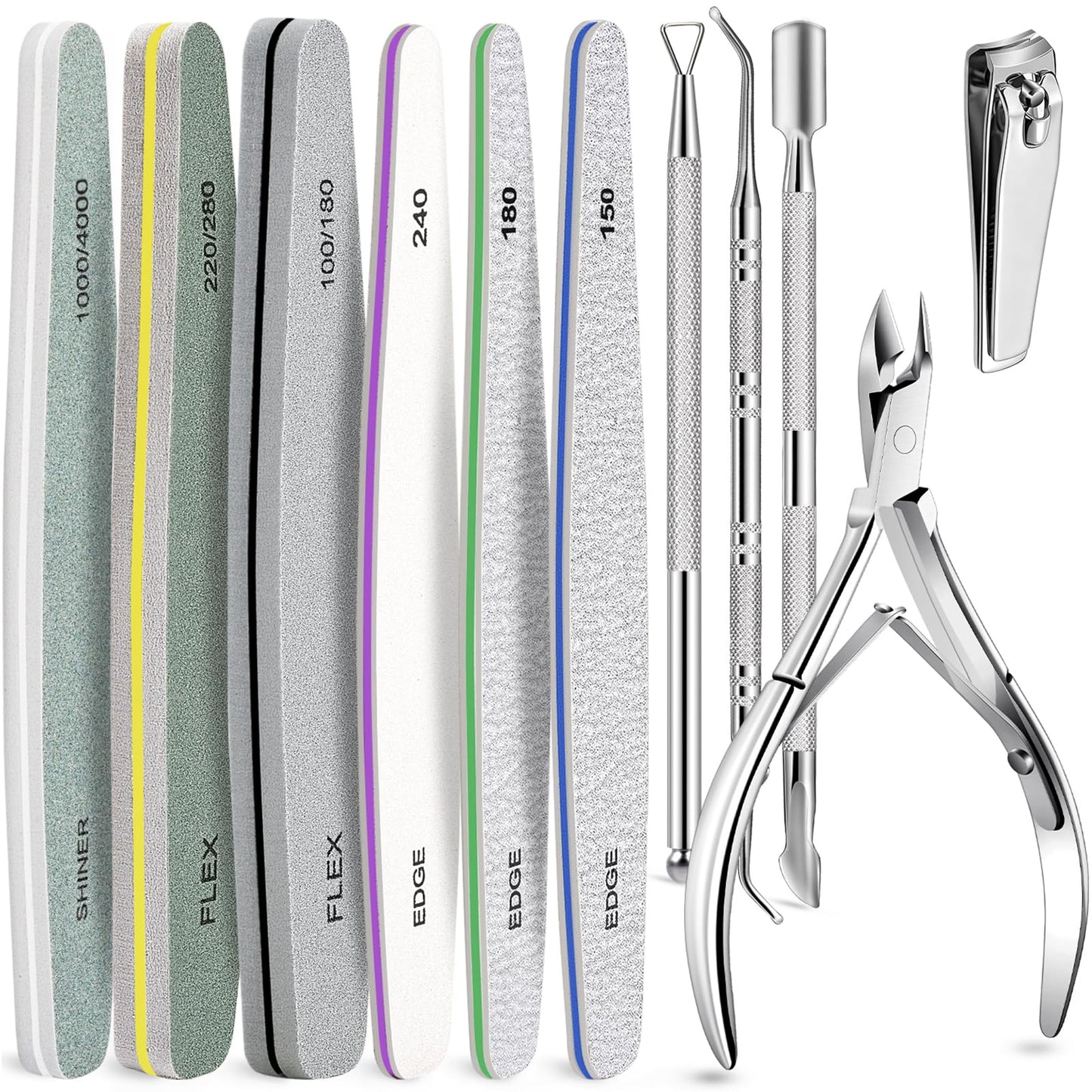 TsMADDTs Nail Care Tool Kit with Cuticle Trimmer, Cuticle Pusher, Nail Files and Buffers Blocks, Emery Boards, Nail Prep for Manicure & Pedicure for Women