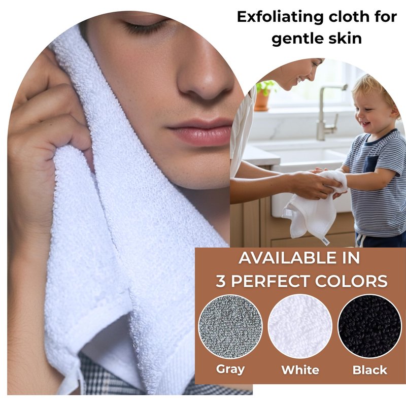 LIVINATI Thick White 100% Cotton Wash Cloths for Showering Body and Face - 12"X12" 6 Pack Washcloths - Small Terry Towel Bath Rags for Adults and Kids Bathroom - Soft Absorbent