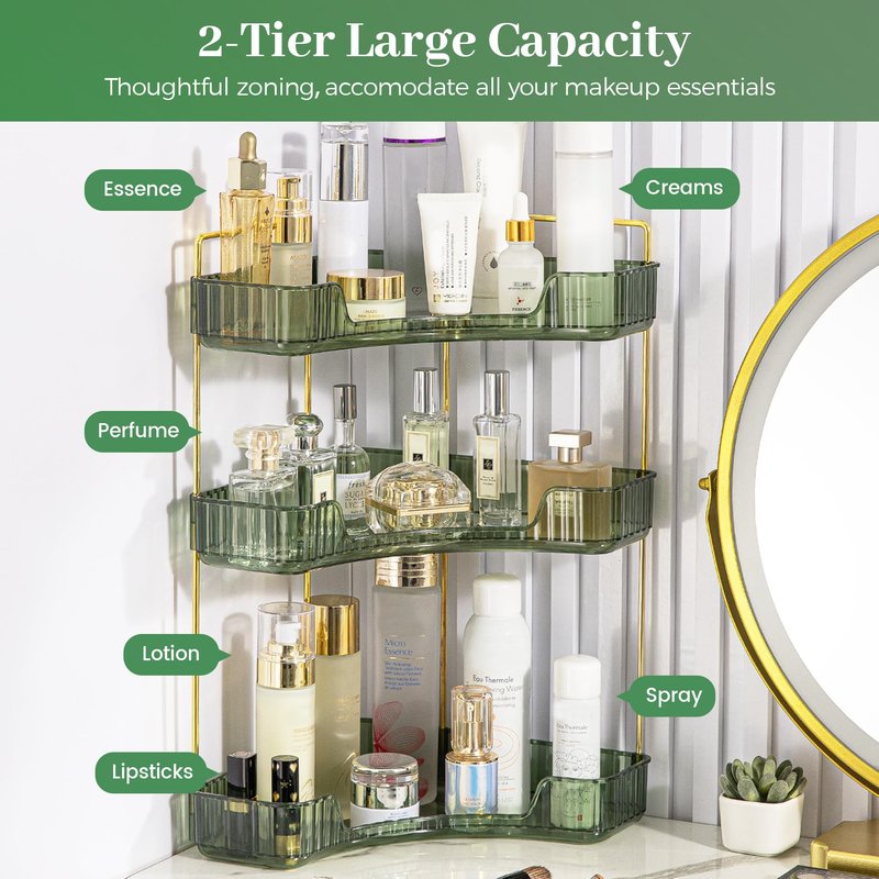 Aveniee Corner Bathroom Counter Organizer, 3 Tier Makeup Perfume Storage for Vanity, Countertop SkinCare Stand Shelf Holder for Women (Green)