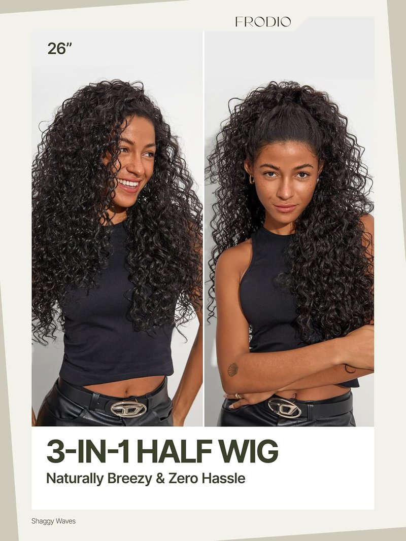 Frodio Curly Half Wig - 26 Inch Veralux™ Fiber Blend Headband Wig | 200% Density Natural Black