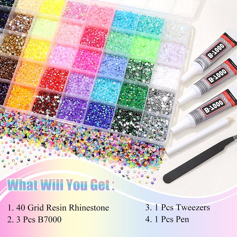 BELICEY Resin Bedazzling Kit 3MM AB Color Flatback Jelly Rhinestones for Bedazzling 40 Brids Diamond Art Crystals Bedazzling Gem for DIY Craft Clothing Nails Makeup with Tweezers Pen