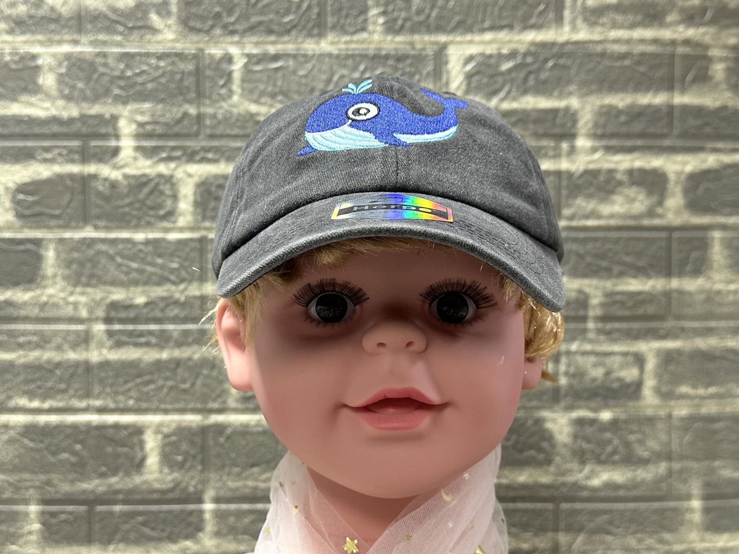 Horpe Whale Fish Baseball Cap for Kid, Ocean Animal Themed Gift for Child, Sea Creature Hat for Boys and Girls, Adjustable Embroidered Washed Black Hat