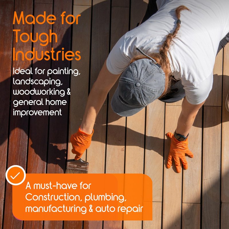 Inspire Heavy Duty Orange Nitrile Gloves Disposable Latex Free | ULTRA 8 Mil Diamond Textured Grip Disposable Cleaning Gloves | Industrial Mechanic Food Large, 100 Count