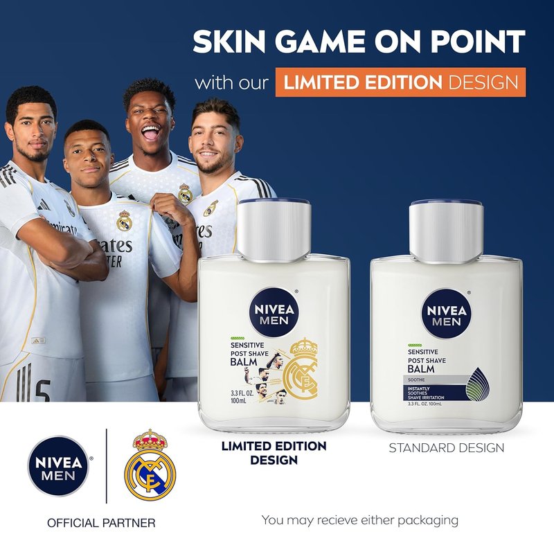 NIVEA MEN Real Madrid Sensitive Post Shave Balm - Alcohol-Free, Vitamin Pro Complex | 3.3 Fl Oz, Pack of 3