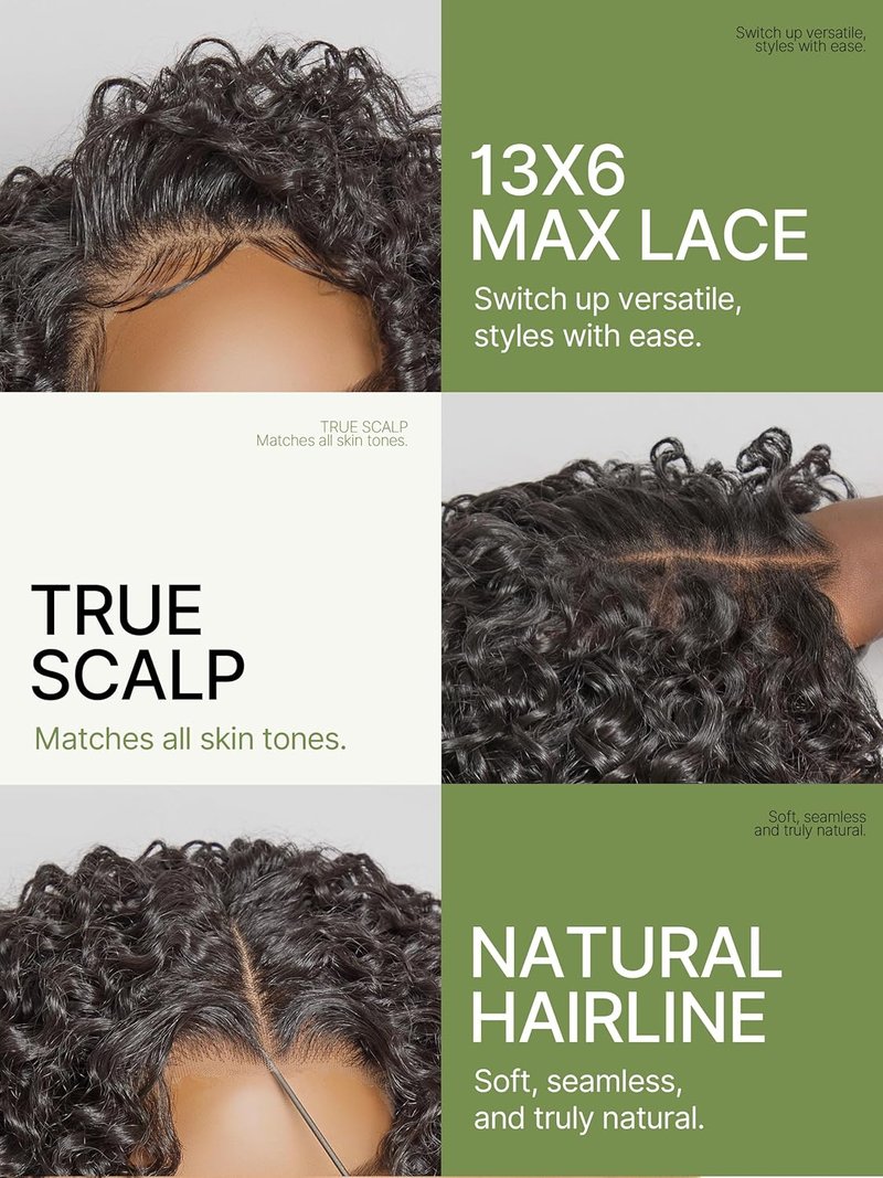 Frodio Kinky Curly Half Wig 14 Inches Veralux™ Fiber Blend Human Hair 200% Density 13X6 HD Lace Frontal Glueless Wig with Unique Bouncy Curl,Natural Black Ready to Go Headband Wig for Women