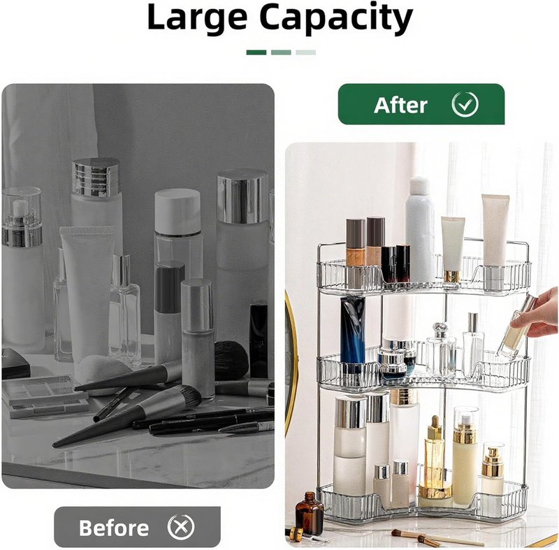 INVSSENE Corner Bathroom Countertop Organizer - 3-Tier Vanity Makeup & Perfume Storage | Smoky Gray
