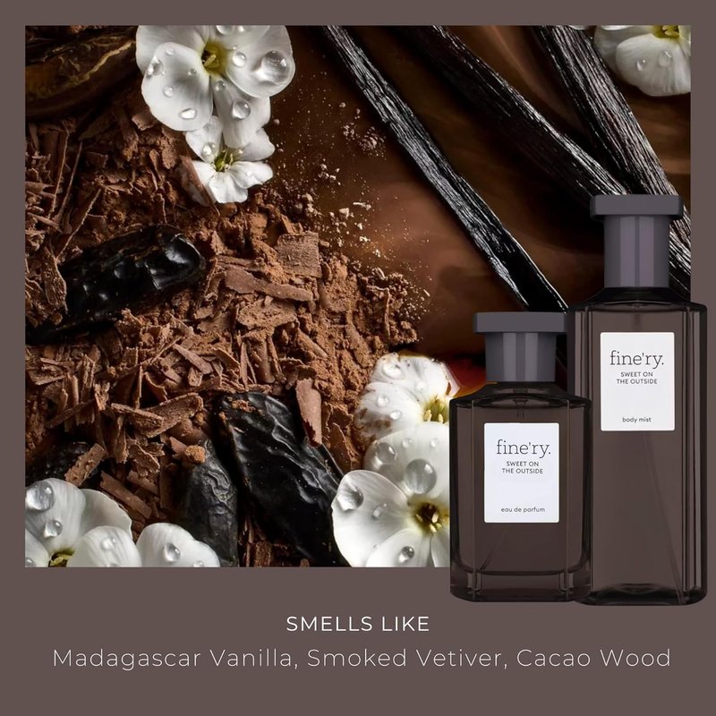Fine'ry Vanilla Gourmand Sweet on the Outside Hair + Body Fragrance Mist Spray for Women - Long-Lasting, Warm Scent with Vanilla, Cacao Woods & Vetiver, Vegan & Cruelty-Free, Gift for Girls (5 Fl Oz)