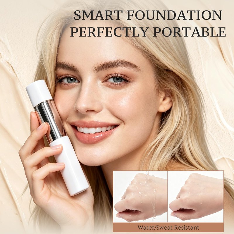 Foundation Stick, Color Changing Foundation 2 in 1 Concealer with Brush for Skin Moisturizing, Hydrating Long Lasting Matte Base Makeup, Light Coverage Concealer for Mature Dry Oily Skin, Dark