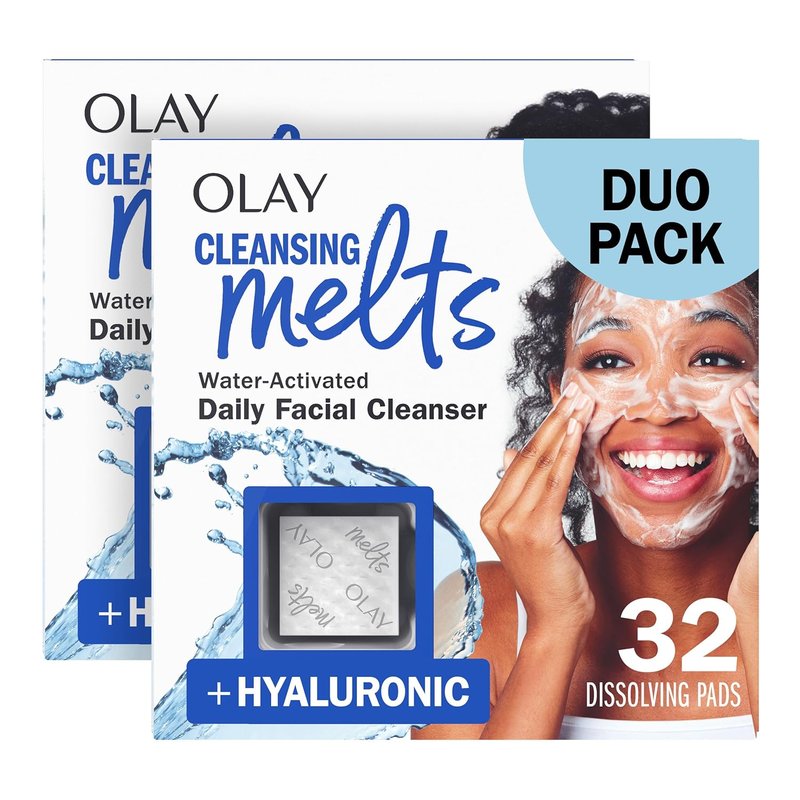 Olay Face Wash - Hyaluronic Acid Cleansing Melts | Fragrance-Free Daily Cleanser, 64ct (2 Pack x 32ct)
