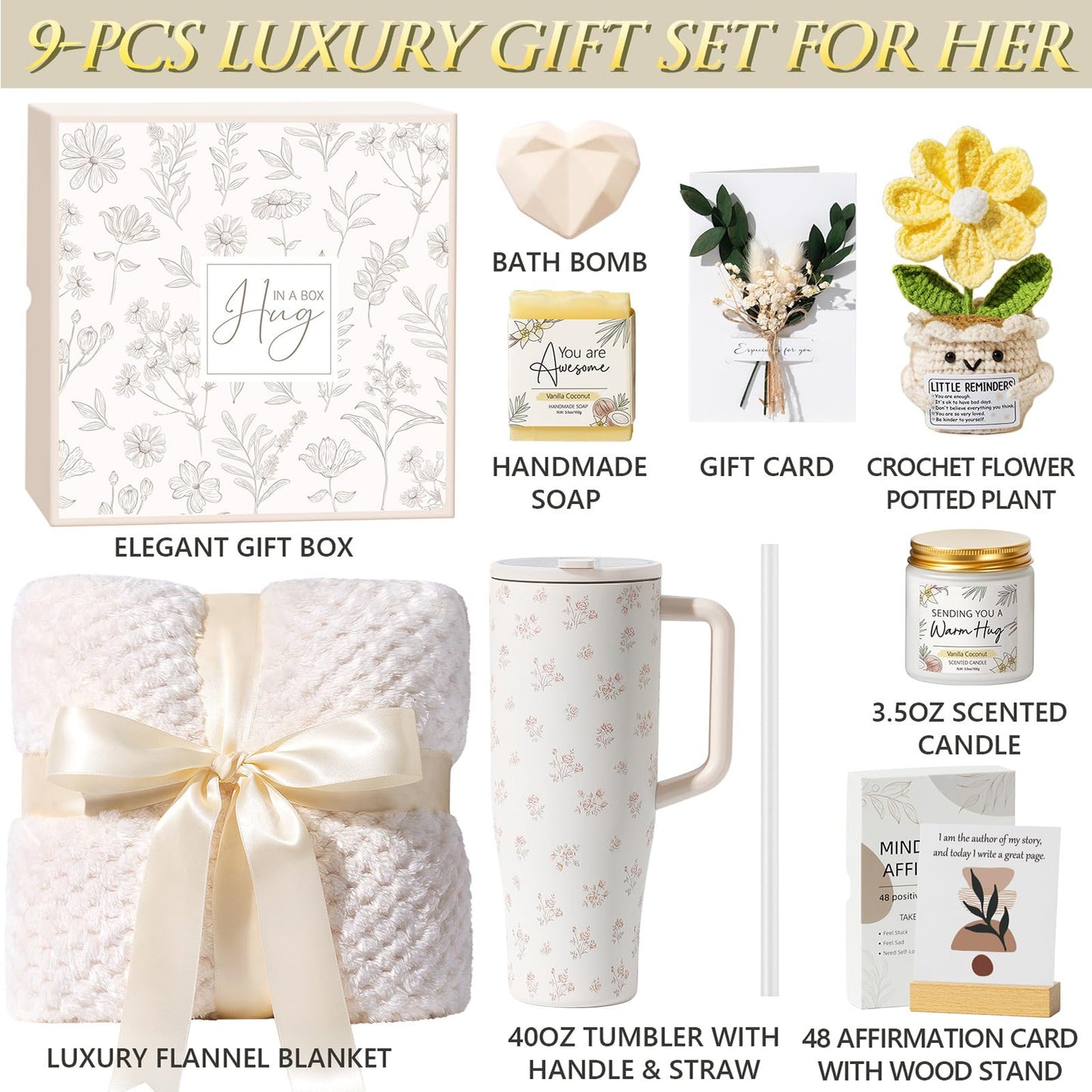 Mothers Day Gift for Mom Women Birthday Self Care Gifts, Scented SPA Bath Gift Basket Get Well Soon Care Package for Her w/ Positive Affirmation Cards, Feel Better Gifts for Wife Grandma Girl Friends