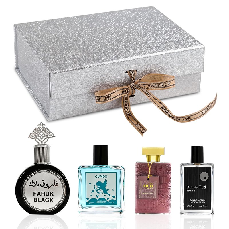 A CENTER Men's Cologne Gift Set 4 x 3.4 FL oz|Luxury perfume with Premium Presentation Box|Perfect Valentine's Day Gift for Him|Long Lasting Fragrance(FarukB&EliteBrown&Cupido&ClubDeOud)
