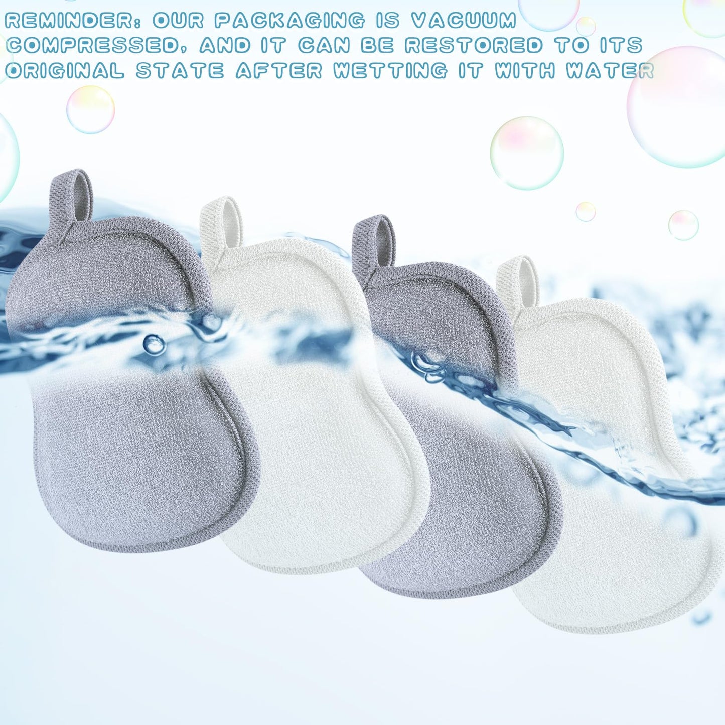Tatuo 4 Pieces Baby Bath Sponge Cotton Baby Sponge Toddler Soft and Absorbent Loofah for Kids Babies Men Women(Grey,White)