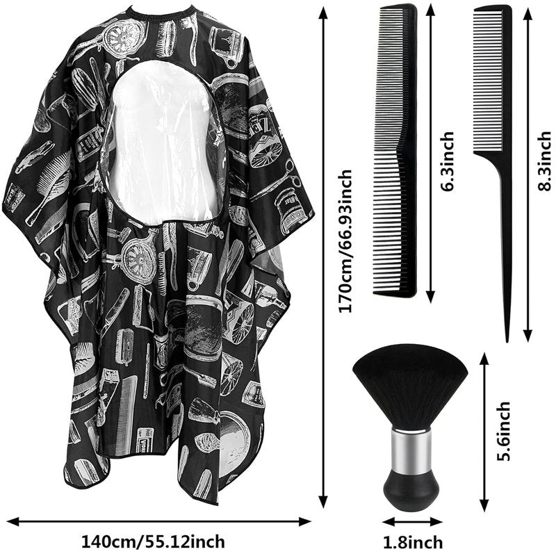 FEBSNOW Professional Barber Cape - Waterproof Hair Cutting Cape with Neck Duster Brush | Large Size