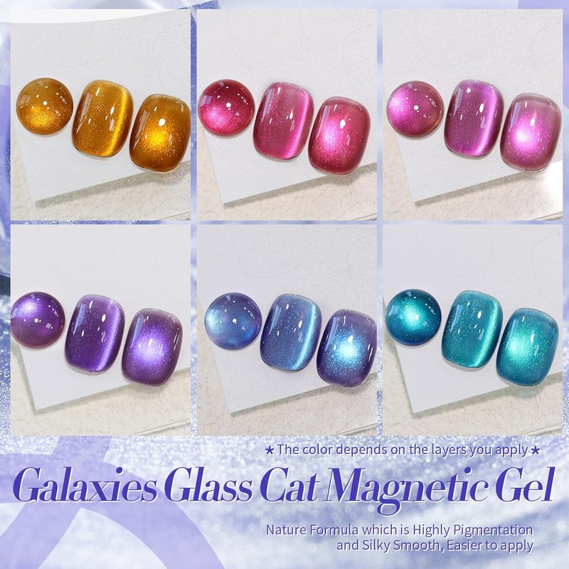 Born Pretty Cat Eye Magnetic Gel Nail Polish - Colorful Holographic Glitter Set | 6PCS for DIY Manicure