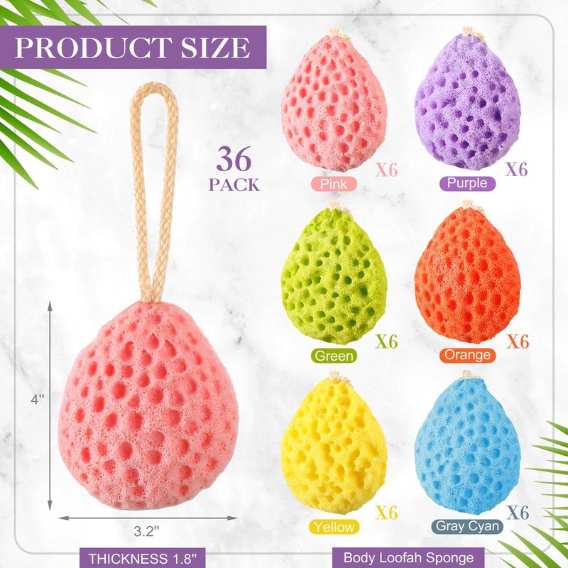 FoldTier 36 Pcs Bath Sponge Deep Cleansing Body Loofah Gentle and Deep Exfoliating Body Scrubber Bath Accessories Men Women Baby Sponge for Bathing Shower (Multicolor)