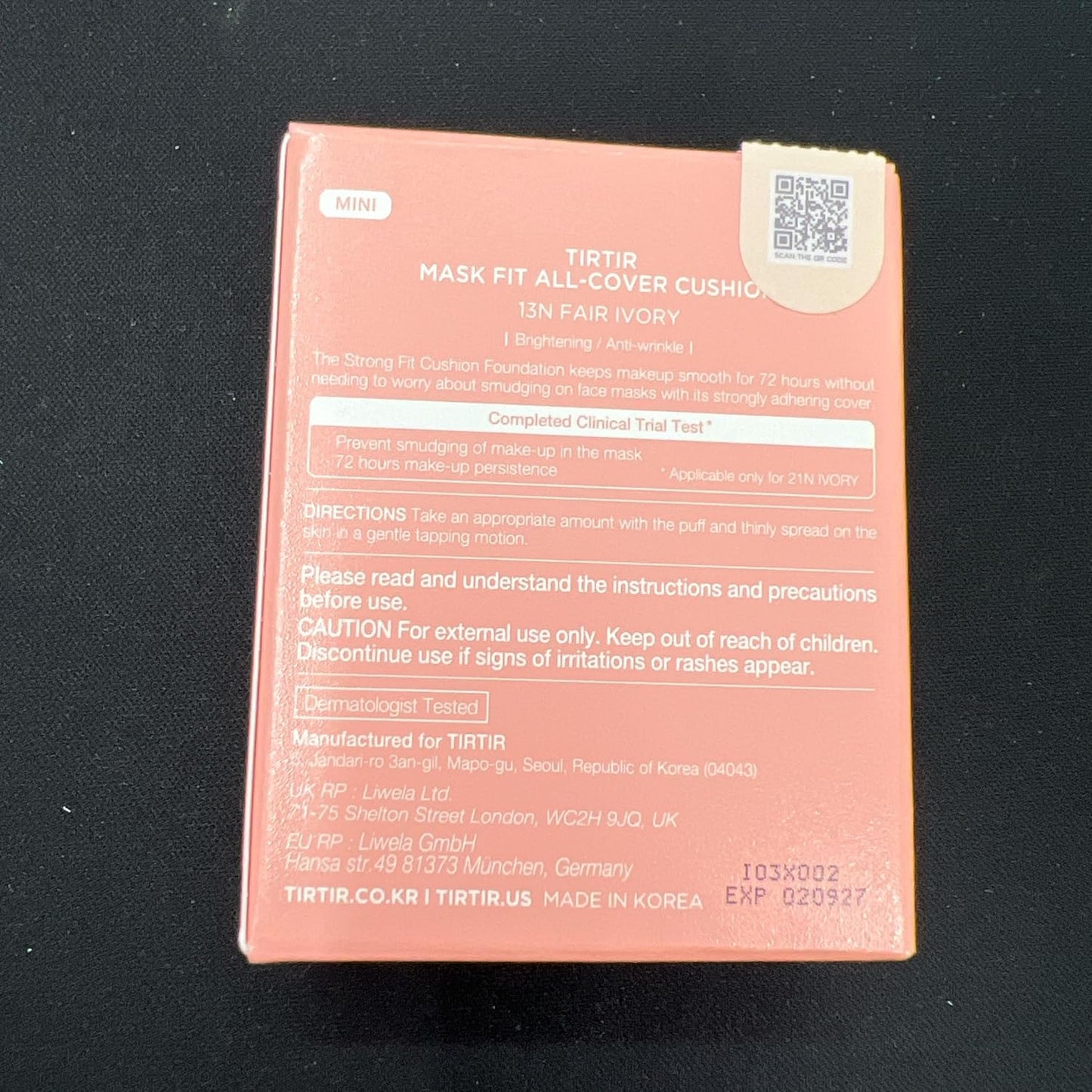 TIRTIR All Cover Pink Cushion - Korean Foundation with SPF | Mini Size (#13N Fair Ivory, 0.15 Fl Oz)