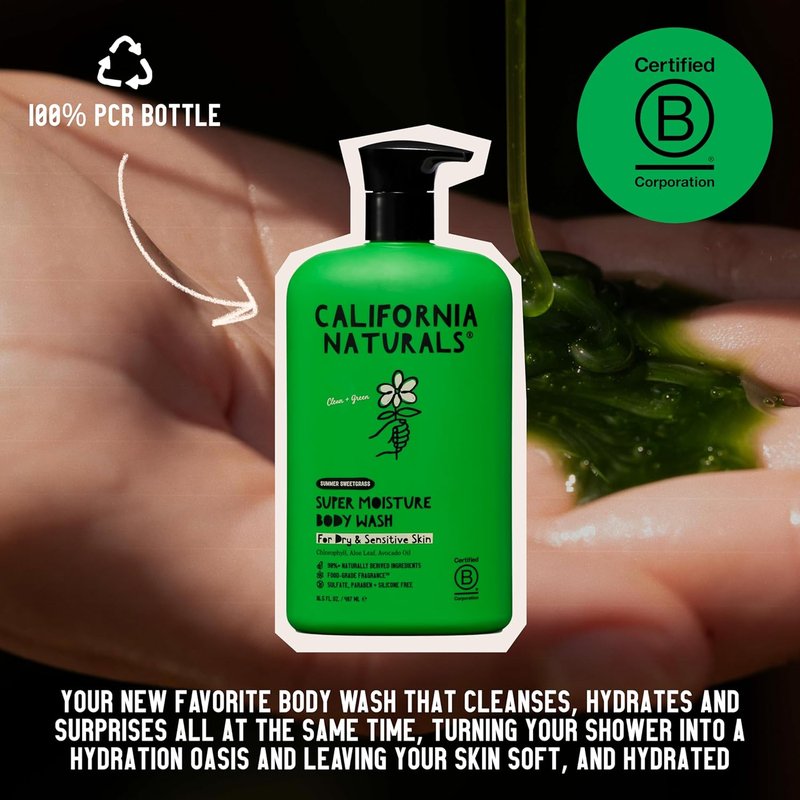 California Naturals Super Moisture Body Wash - Gentle Vegan Shower Gel for Dry, Sensitive Skin | 16.5 fl oz