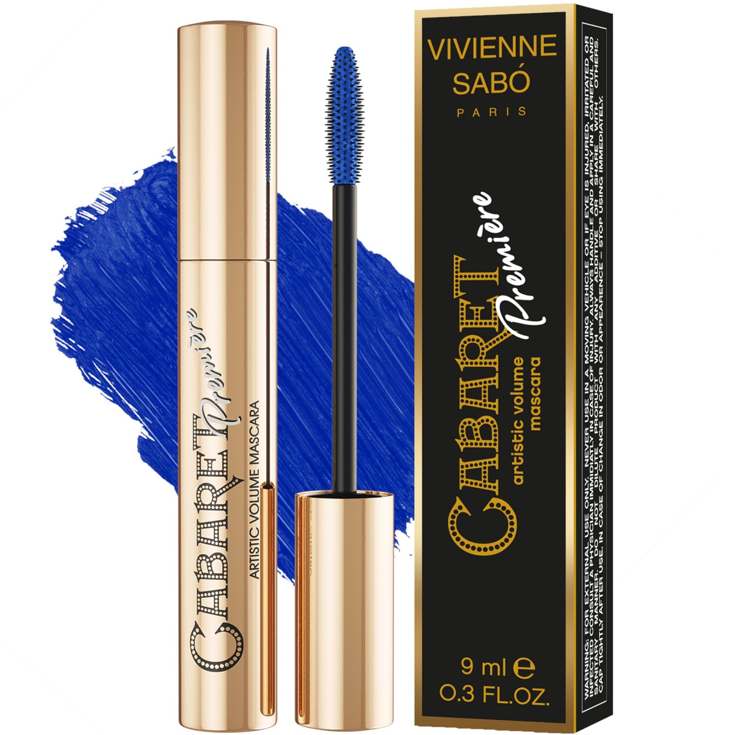 Vivienne Sabó Cabaret Premiere Blue Mascara Volume and Length – Artistic Formula for Defining and Curling Lashes, Smudge-Proof, Clump-Free, Washable, Cruelty-Free, Made in Italy, 02 Blue, 0.3 fl oz