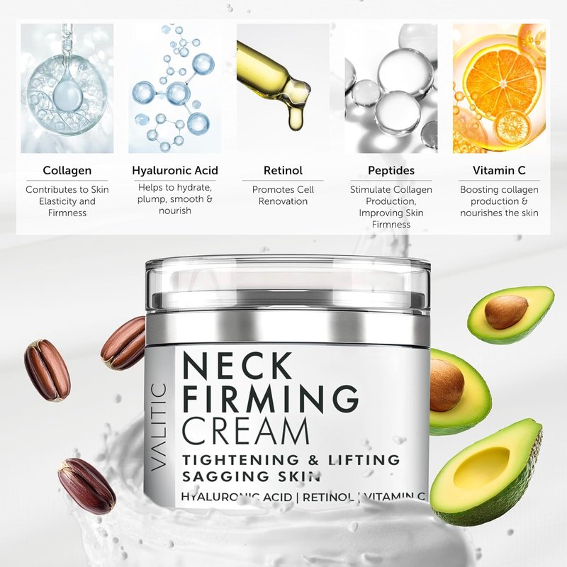 Neck Cream for Tightening & Firming - Hyaluronic Acid, Retinol, Vitamin C | Anti-Aging Day & Night Cream for Sagging Skin