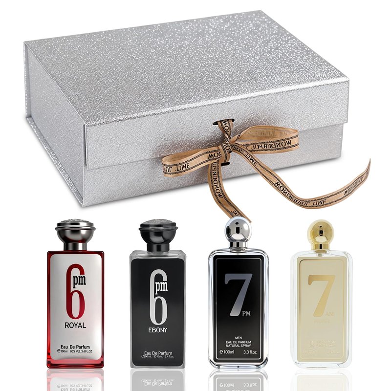 A CENTER Men's Cologne Gift Set 4 x 3.4 FL oz|Luxury perfume with Premium Presentation Box|Perfect Valentine's Day Gift for Him|Long Lasting Fragrance(6pmRoyal&Ebony&7PMForM&7AMFresh)