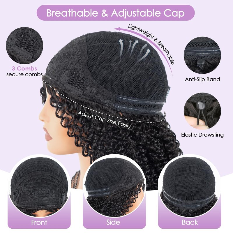 Reehaaboo Kinky Curly Half Wig for Women - 3-in-1 Synthetic Curly Half Wig with Drawstring & Glueless 22 Inch Natural Black Beginner Friendly